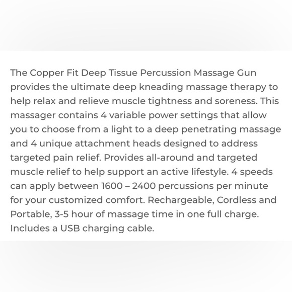 NWT COPPER FIT HEALTH PLUS DEEP TISSUE MASSAGER GUN. WHITE/GOLD - Picture 3 of 13